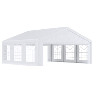 outsunny 20' x 20' heavy duty party tent & carport with removable sidewalls and double doors, large canopy tent, sun shade shelter, for parties, wedding, outdoor events, bbq, white