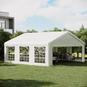 Outsunny 20' x 20' Heavy Duty Party Tent & Carport with Removable Sidewalls and Double Doors, Large Canopy Tent, Sun Shade Shelter, for Parties, Wedding, Outdoor Events, BBQ, White