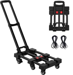 foldable hand truck for moving, heavy dolly adjustable handle, 440lb luggage cart dolly with 6 wheels & 2 bungee cords for moving heavy furniture