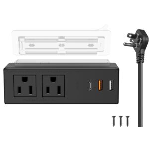 under desk power strip with pd20w usb-c qc18w usb-a,ultra thin flat plug power strip surge protector 1200j,adhesive or screw wall mount power strip,2 outlets,1 usb-c,2 usb-a,6ft 18awg extension cord