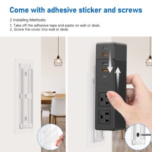 Under Desk Power Strip with PD20W USB-C QC18W USB-A,Ultra Thin Flat Plug Power Strip Surge Protector 1200J,Adhesive or Screw Wall Mount Power Strip,2 Outlets,1 USB-C,2 USB-A,6FT 18AWG Extension Cord