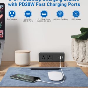 Under Desk Power Strip with PD20W USB-C QC18W USB-A,Ultra Thin Flat Plug Power Strip Surge Protector 1200J,Adhesive or Screw Wall Mount Power Strip,2 Outlets,1 USB-C,2 USB-A,6FT 18AWG Extension Cord