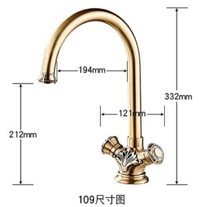 Retro Kitchen Vanity Sink Tap Deck Mounted Antique Brass Double Hot and Cold Water Single Spout Faucet