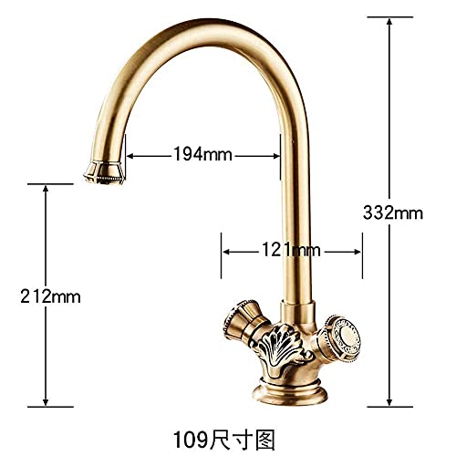 Retro Kitchen Vanity Sink Tap Deck Mounted Antique Brass Double Hot and Cold Water Single Spout Faucet