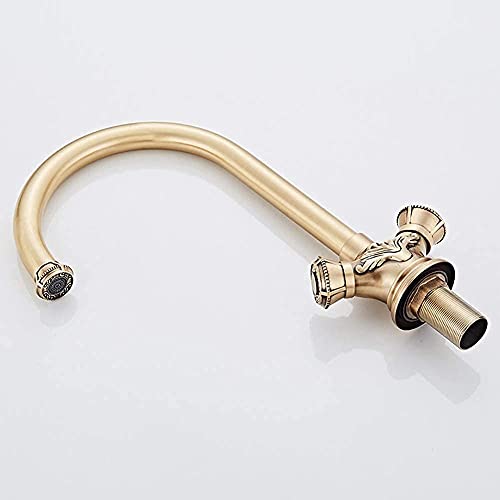 Retro Kitchen Vanity Sink Tap Deck Mounted Antique Brass Double Hot and Cold Water Single Spout Faucet