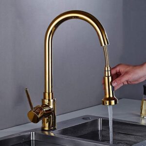 extendable kitchen faucet gold faucet kitchen with pull-out spray shower sink mixer single lever mixer tap sink mixer 360°°swivel made of brass