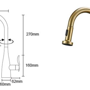 Extendable Kitchen Faucet Gold Faucet Kitchen with Pull-Out Spray Shower Sink Mixer Single Lever Mixer Tap Sink Mixer 360°°Swivel Made of Brass