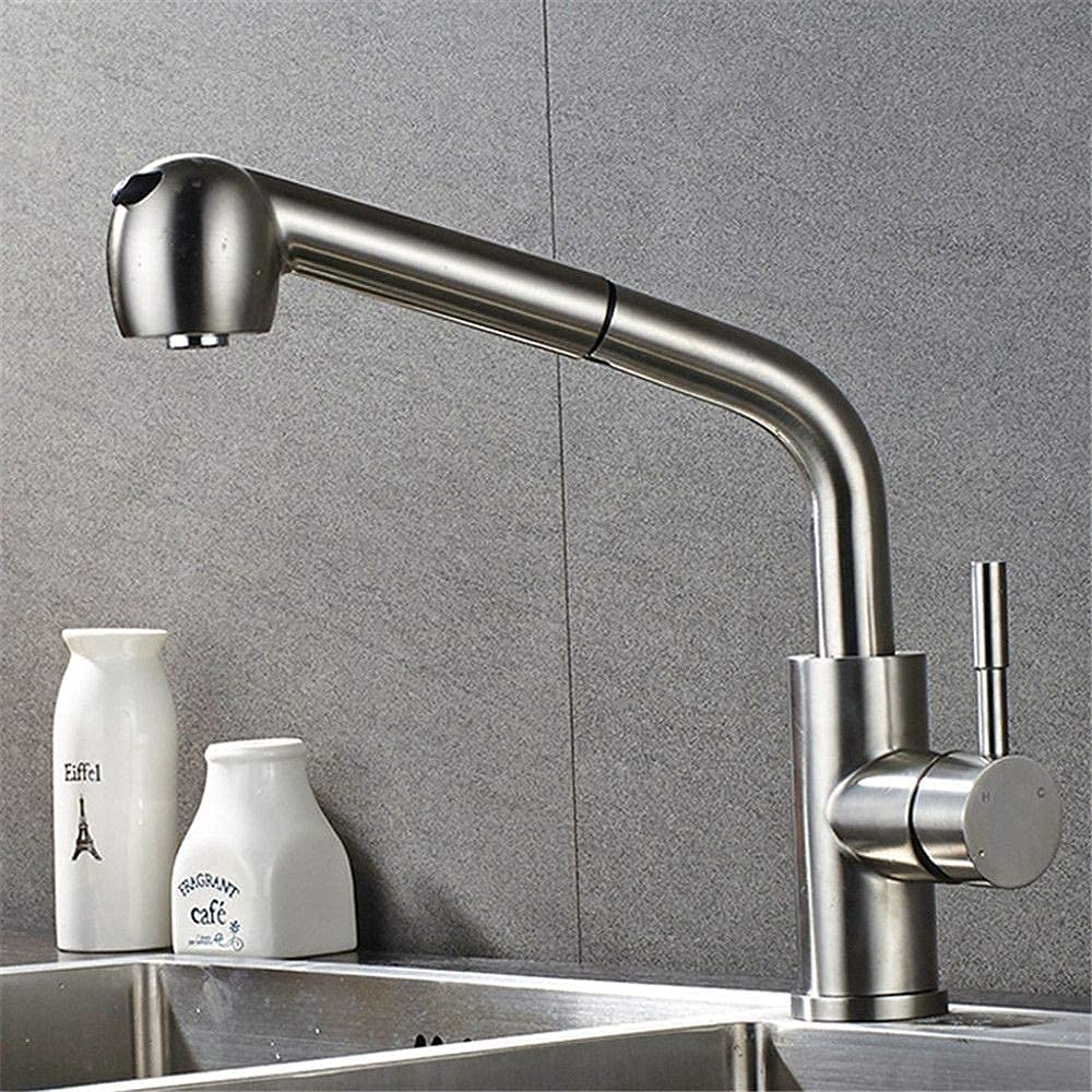 304 Stainless Steel Kitchen Faucet Hot and Cold Mixer with Pull Out Spray Head, Universal Rotary and Double Outlet Switch The Shower Head Kitchen Sink Faucet Single Handle.