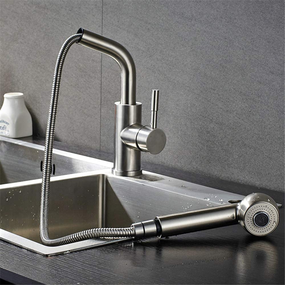 304 Stainless Steel Kitchen Faucet Hot and Cold Mixer with Pull Out Spray Head, Universal Rotary and Double Outlet Switch The Shower Head Kitchen Sink Faucet Single Handle.