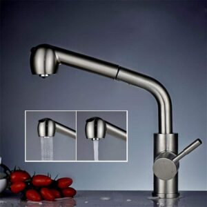 304 Stainless Steel Kitchen Faucet Hot and Cold Mixer with Pull Out Spray Head, Universal Rotary and Double Outlet Switch The Shower Head Kitchen Sink Faucet Single Handle.