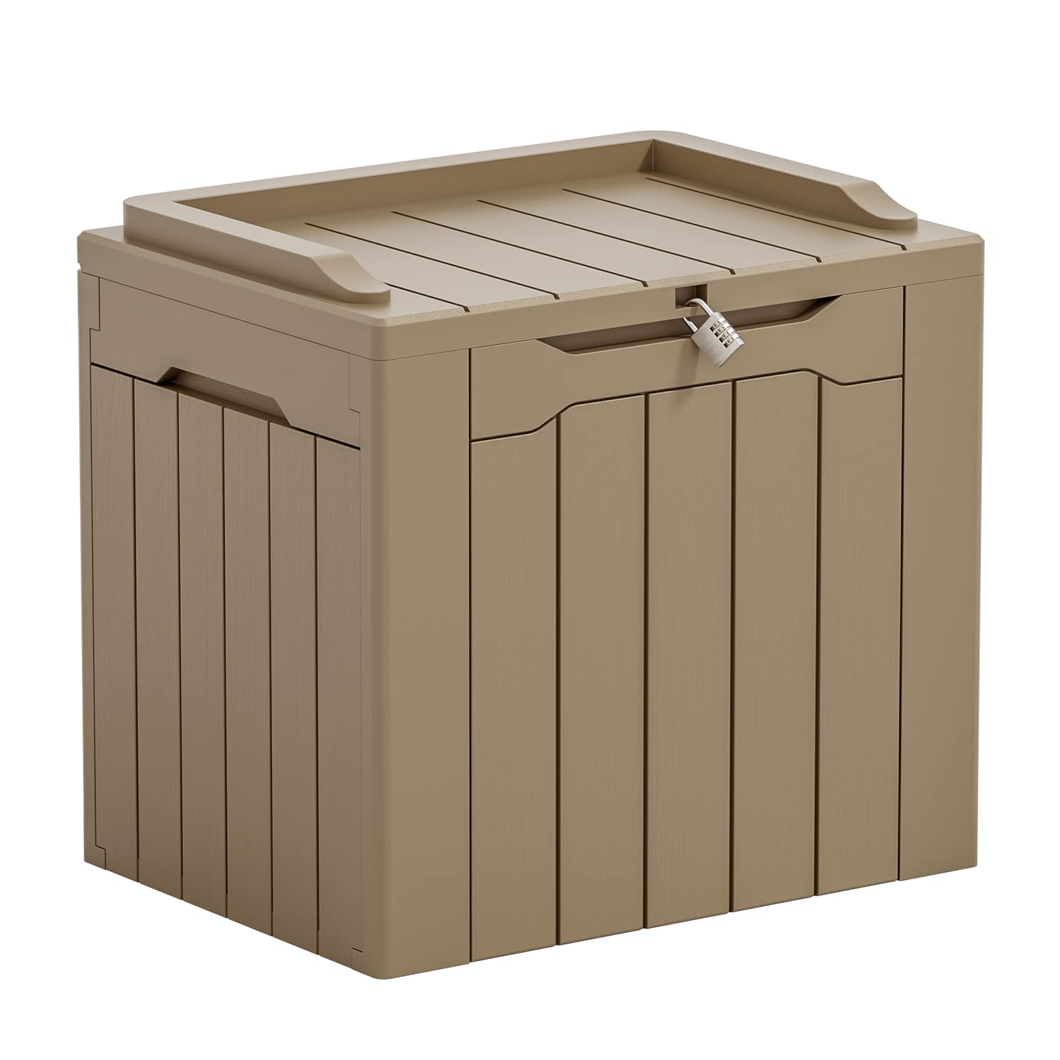 Greesum 31 Gallon Resin Deck Box Large Outdoor Storage for Patio Furniture, Garden Tools, Pool Supplies, Weatherproof and UV Resistant, Lockable, Light Coffee