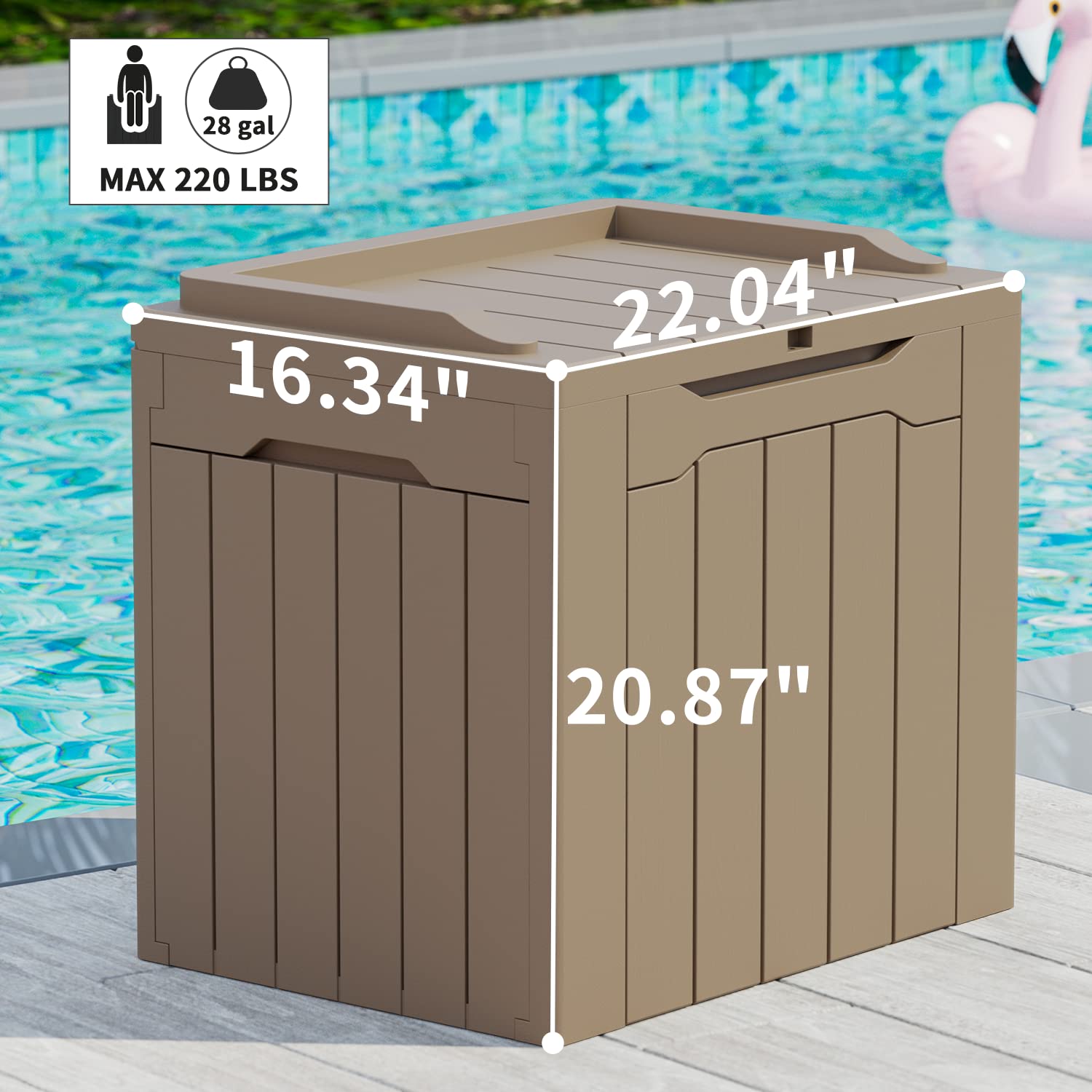 Greesum 31 Gallon Resin Deck Box Large Outdoor Storage for Patio Furniture, Garden Tools, Pool Supplies, Weatherproof and UV Resistant, Lockable, Light Coffee