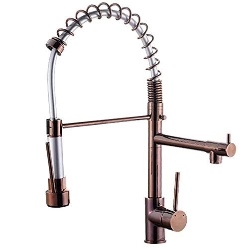 Swivel and Spring Spout Pull Out Taps Pull-Out 360°Swivel Kitchen Mixer Tap Pull Down Single Lever Basin Kitchen Faucet(Rose Gold)