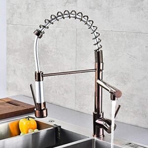 Swivel and Spring Spout Pull Out Taps Pull-Out 360°Swivel Kitchen Mixer Tap Pull Down Single Lever Basin Kitchen Faucet(Rose Gold)