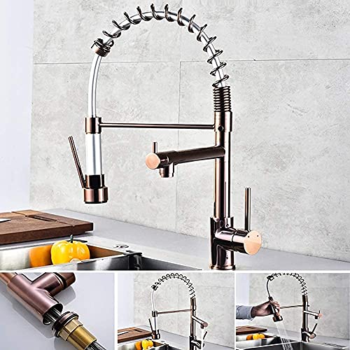 Swivel and Spring Spout Pull Out Taps Pull-Out 360°Swivel Kitchen Mixer Tap Pull Down Single Lever Basin Kitchen Faucet(Rose Gold)