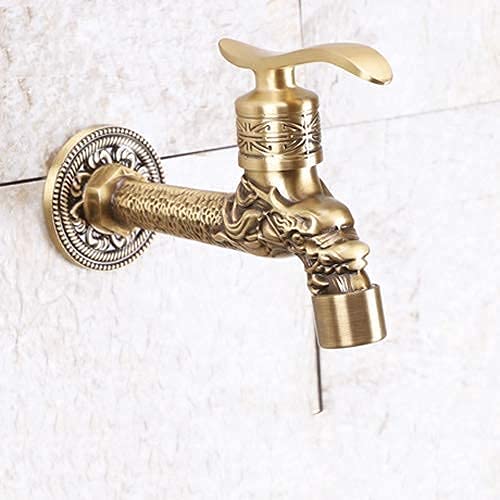 OKUOKA Bathroom Upscale Faucet in-Wall Single Cold Kitchen Small Tap Pure Copper Sculpture Open Quickly Water-Tap 4 Points Nozzle Washing Machine Splash Proof Faucet Thick Copper