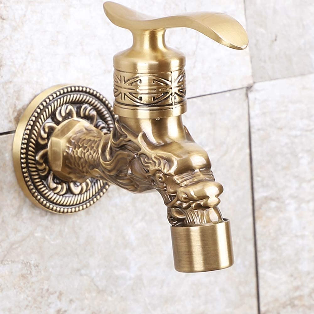 OKUOKA Bathroom Upscale Faucet in-Wall Single Cold Kitchen Small Tap Pure Copper Sculpture Open Quickly Water-Tap 4 Points Nozzle Washing Machine Splash Proof Faucet Thick Copper