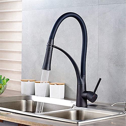 Black LED ORB Kitchen Faucet Pull-Out Sprayer 360 Rotation Single Handle Mixer Tap Sink Faucet Black Rubber Faucets