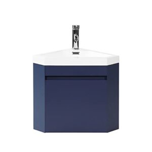 walsport 16" corner bathroom vanity floating single sink combo for small space wall mounted cabinet set design resin basin sink top chrome faucet and drain,blue