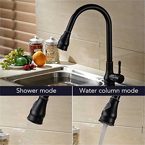 Kitchen Sink Faucet with Pull Out Sprayer, 2-Function Spray & Bubbler Brass Basin Mixer Tap Vanity Faucet Single Handle Cold and Hot Water Deck Mounted Kitchen Sink Taps,Brush Nick