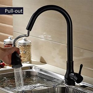 Kitchen Sink Faucet with Pull Out Sprayer, 2-Function Spray & Bubbler Brass Basin Mixer Tap Vanity Faucet Single Handle Cold and Hot Water Deck Mounted Kitchen Sink Taps,Brush Nick