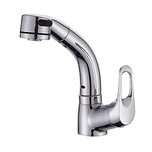 Waterfall Basin Sink Mixer Pull Down Sprayer Kitchen Tap, with Pull Out Spray 360°Swivel Kitchen Faucet Sprayer Hot and Cold Water Spout, Single Handle Leadless Brass Faucet(Chrome