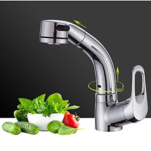 Waterfall Basin Sink Mixer Pull Down Sprayer Kitchen Tap, with Pull Out Spray 360°Swivel Kitchen Faucet Sprayer Hot and Cold Water Spout, Single Handle Leadless Brass Faucet(Chrome