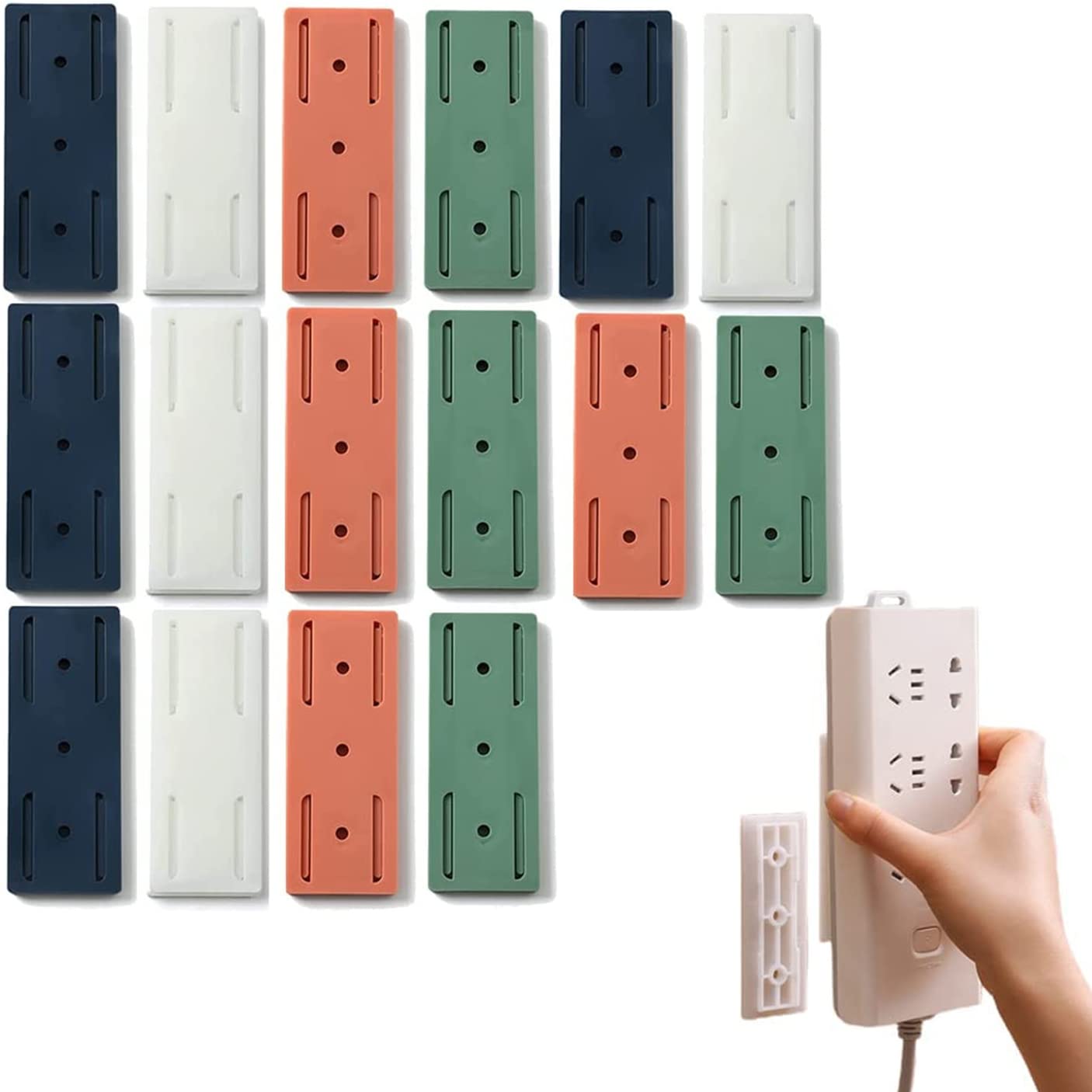 16PC Self Adhesive Power Strip Holder, Adhesive Punch-Free Socket Holders, Power Strip Holder Fixator, Self-Adhesive Desktop Socket Fixer, Power Strip Holder Wall Mount (16pc)