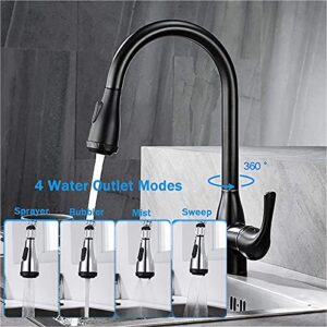 Kitchen Sink Tap Stainless Steel Pull Out Kitchen Mixer Taps 360° Swivel Kitchen Faucet Single Handle Sink Mixer Faucet with 4 Water Outlet Function,Black
