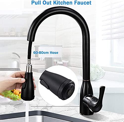 Kitchen Sink Tap Stainless Steel Pull Out Kitchen Mixer Taps 360° Swivel Kitchen Faucet Single Handle Sink Mixer Faucet with 4 Water Outlet Function,Black