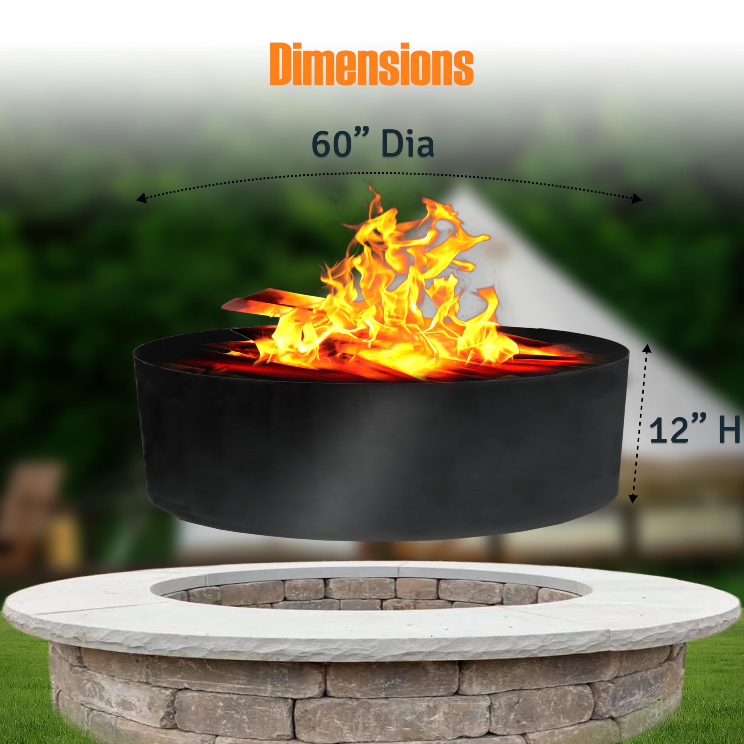 FEBTECH Fire Rings for Outdoors Heavy Duty – Fire Pit Ring 60" – Fire Pit Insert Round DIY fire Pit Liner - Above or In-Ground Fire Ring for Outdoor Garden, Camping Black