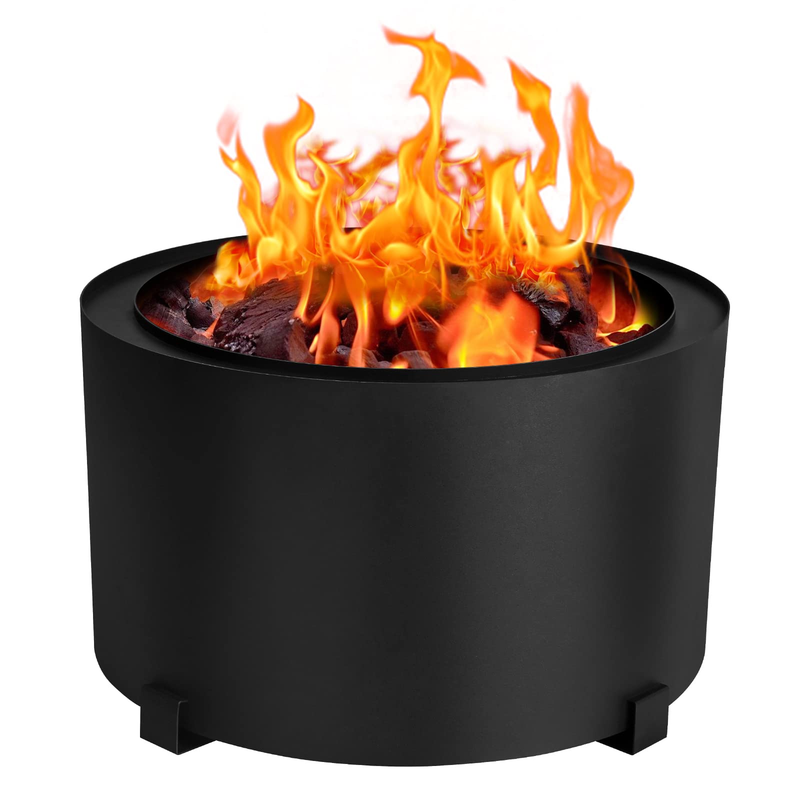 Smokeless Fire Pits Large Wood Burning Fire Pit Carbon Steel Stove Bonfire Fire Pit Portable Outdoor Fire Bowl for Picnic Camping Backyard (23.6 Inch)