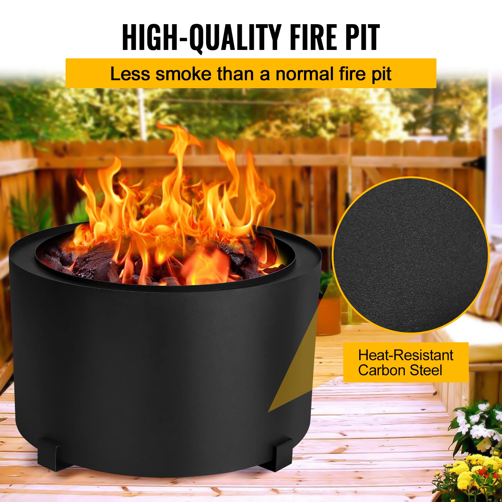 Smokeless Fire Pits Large Wood Burning Fire Pit Carbon Steel Stove Bonfire Fire Pit Portable Outdoor Fire Bowl for Picnic Camping Backyard (23.6 Inch)