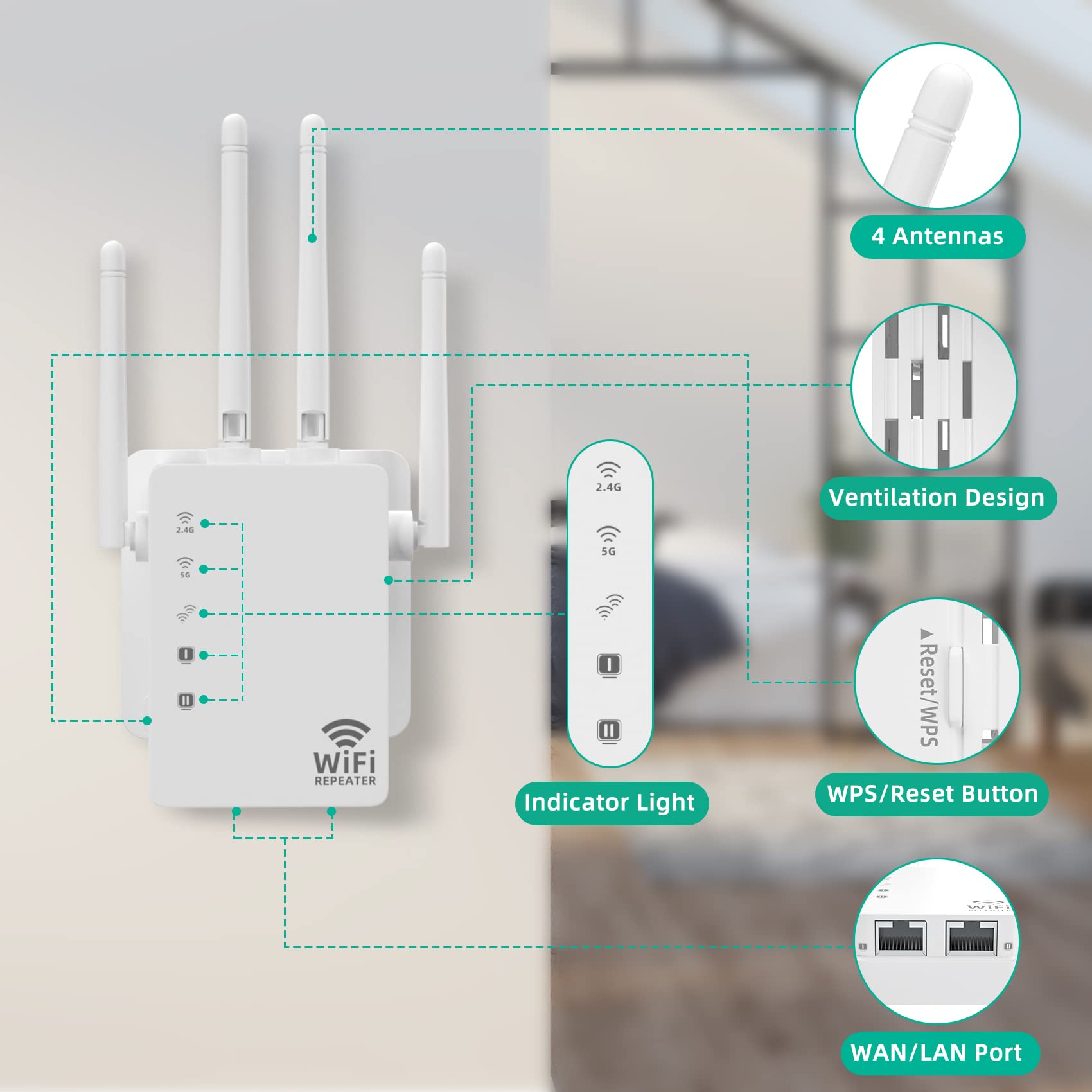 2024 WiFi Extender, 5G Dual Band 1200Mbps Fastest WiFi Signal Boosters for Home, Long Range Extenders Covers Up to 8500 Sq.Ft and 40 Devices Wireless Internet Repeater and Signal Amplifier Easy Setup