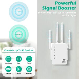 2024 WiFi Extender, 5G Dual Band 1200Mbps Fastest WiFi Signal Boosters for Home, Long Range Extenders Covers Up to 8500 Sq.Ft and 40 Devices Wireless Internet Repeater and Signal Amplifier Easy Setup