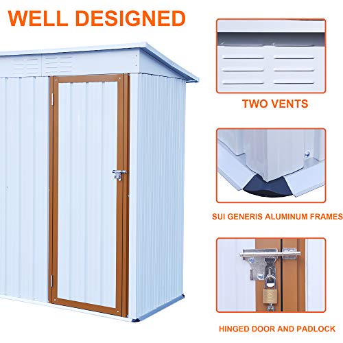 Morhome Sheds & Outdoor Storage, 5x3 FT Outdoor Storage Shed, Outdoor Shed Garden Shed Tool Shed with Lockable Door for Garden Backyard Patio,White+offee