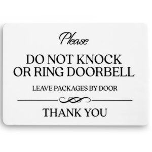 do not knock or ring doorbell sign (white acrylic 5 x 3.5 in) - please do not ring doorbell sign - dont ring doorbell sign - do not knock sign - no soliciting sign for house door - no solicitors sign