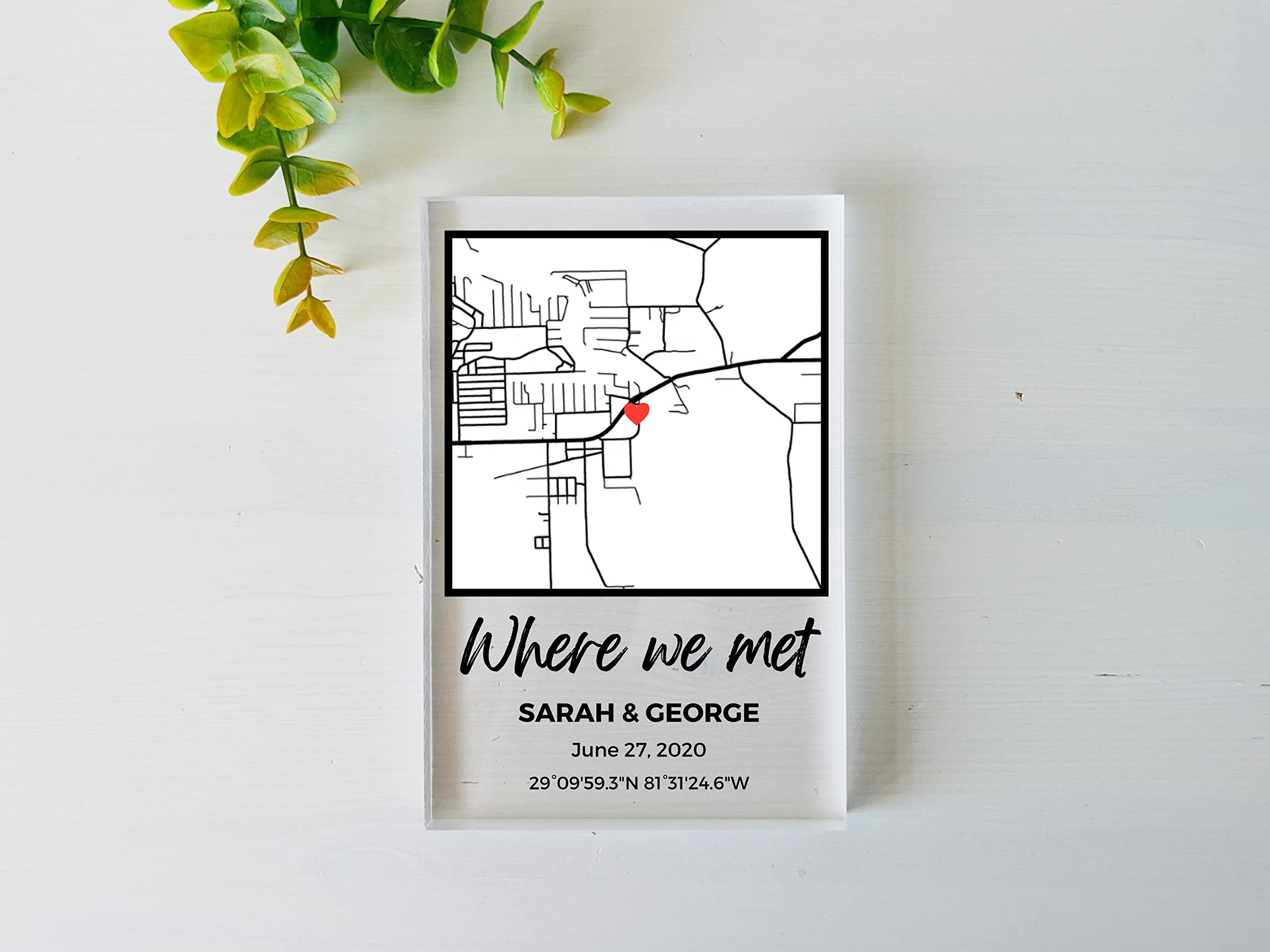 Our First Date Valentines Day Map Plaque - Couple Map, Gift for Her, Acrylic Plaque Couple Gift, Custom Locaiton, Valentines Day Gift, Couples Gift, Gifts for Wife and Husband