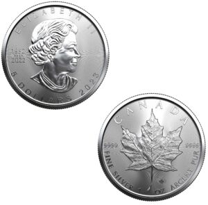 2023 ca canadian 1 oz silver maple leaf coin 9999 $5 brilliant uncirculated new