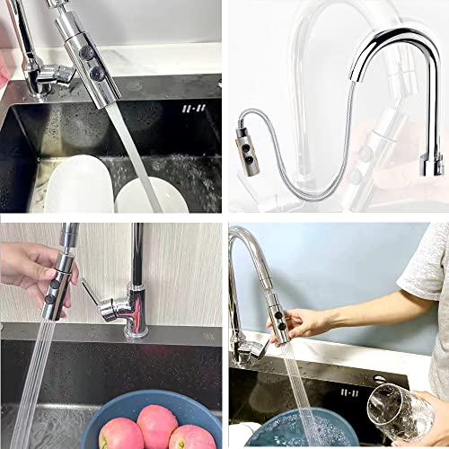 Kitchen Sink Faucet Sprayer Head Attachment, 2 Functions Pull Out Spray Head for Kitchen Faucet, Pull Down Faucet Head Replacement, Kitchen Tap Sprayer, Sink Sprayer Head Nozzle, G1/2 Male Connector