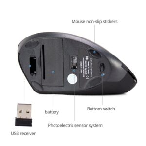 Moon Mouse Ergonomic Vertical Mouse - Wireless Mouse - 2.4GHz Computer Mouse with 3 Levels DPI - Mouse for Laptop, PC, Computer, Desktop, Notebook, Orthopedic Experts Mouse by SDG Direct - Black