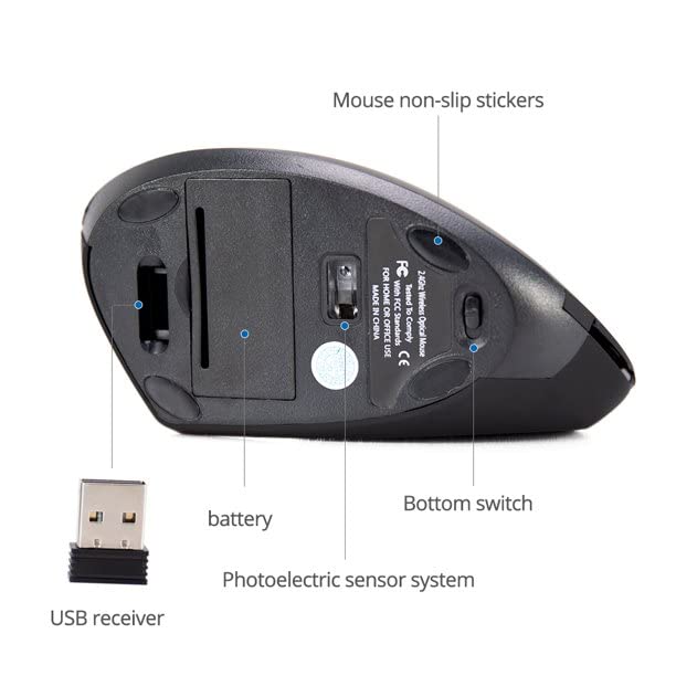 Moon Mouse Ergonomic Vertical Mouse - Wireless Mouse - 2.4GHz Computer Mouse with 3 Levels DPI - Mouse for Laptop, PC, Computer, Desktop, Notebook, Orthopedic Experts Mouse by SDG Direct - Black