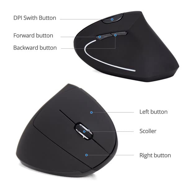 Moon Mouse Ergonomic Vertical Mouse - Wireless Mouse - 2.4GHz Computer Mouse with 3 Levels DPI - Mouse for Laptop, PC, Computer, Desktop, Notebook, Orthopedic Experts Mouse by SDG Direct - Black