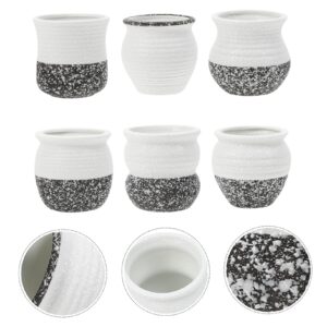 Yardenfun 6pcs White Planter Succulents Ceramic Office Adorable Flowers Containers Black Outdoor Glazed Garden for Porcelain Bonsai Balcony Nursery Pots with Tiny Mini Gardening