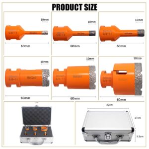 Diamond Core Drill Bits Set 8pcs Tile Hole Saw Kit for Porcelain Tile Ceramic Marble Brick Granite with 5/8-11 Thread(6/8/10/25/35/50mm+50mm Beveling Chamfer Bit Tile Cone+Hex Shank Adapter)