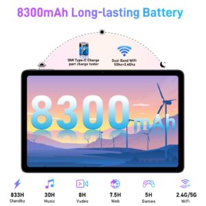 DOOGEE Android Tablet T20, 10.4 Inch Screen Android 12 Tablets, 15GB + 256GB (TF 1TB), 2.4G/5G WiFi, 8300mAh Battery, 8+16MP Camera, TÜV Rheinland Certified Tablet Android (Gray)