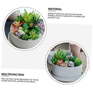 SECFOU 1pc Outdoor Cm Cement Flower Plant Garden Indoor Grey Flowerpot Plants for Round Container Planters Storage Holder Planter Decoration Home Shallow Gardening Succulent Bonsai Pot