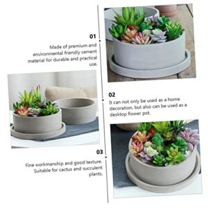 SECFOU 1pc Outdoor Cm Cement Flower Plant Garden Indoor Grey Flowerpot Plants for Round Container Planters Storage Holder Planter Decoration Home Shallow Gardening Succulent Bonsai Pot