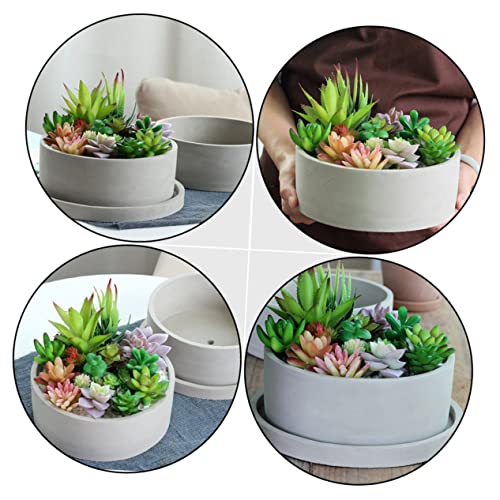 SECFOU 1pc Outdoor Cm Cement Flower Plant Garden Indoor Grey Flowerpot Plants for Round Container Planters Storage Holder Planter Decoration Home Shallow Gardening Succulent Bonsai Pot