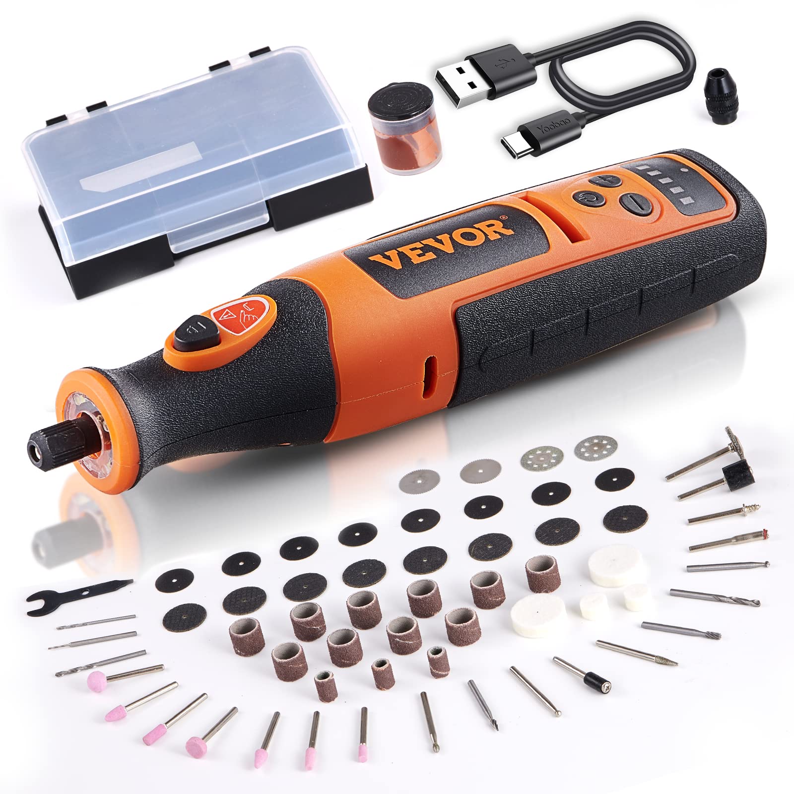 VEVOR Rotary Tool Kit Cordless 118PCS, 8V Power Rotary Tools 5000-25000RPM Variable Speed with A Universal Chuck, 5 Speeds for Grinding, Sanding, Milling, Carving, Cutting and Polishing